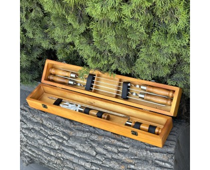 Подарунковий набір ШашлиКейс світлий: шампури в кейсі з дубовими ручками