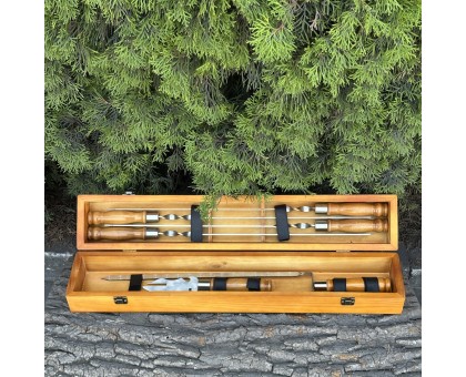 Подарунковий набір ШашлиКейс світлий: шампури в кейсі з дубовими ручками