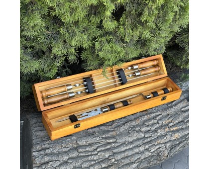 Подарунковий набір ШашлиКейс світлий: шампури в кейсі з дубовими ручками