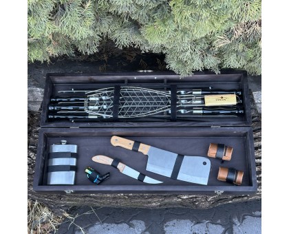 Подарунковий набір Майстер BBQ: шампури для гриля в дерев'яному кейсі