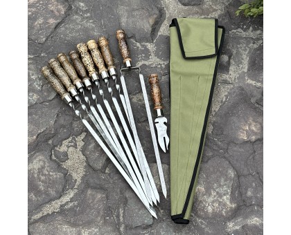 Набір для шашлику Ліра 6+1+1: дерев'яні ручки, зелений чохол