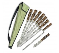 Набір шампурів Ліра 6/1/1 мармурова ручка в зеленому чохлі