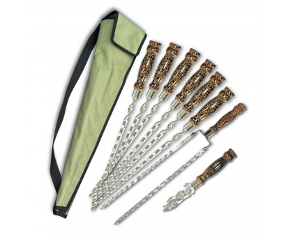 Набір для шашлику Ліра 6+1+1: дерев'яні ручки, зелений чохол