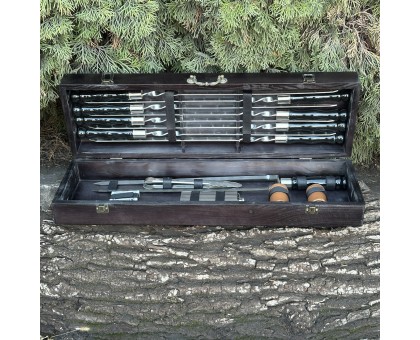 Подарунковий набір шампурів "Козак чорний" для гриля з кейсом і рюмками