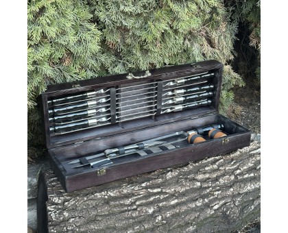 Подарунковий набір шампурів "Козак чорний" для гриля з кейсом і рюмками