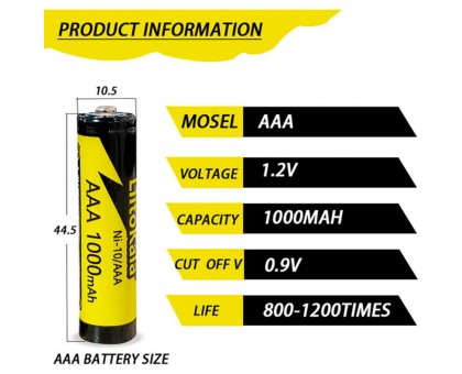 Акумулятор LiitoKala Ni-10/AAA 1.2V AAA 1000mAh battery