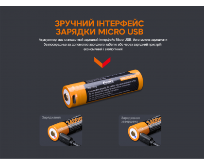 Акумулятор 18650 Fenix (3400 mAh) micro usb зарядка