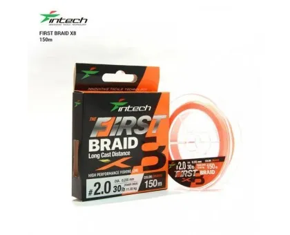 Шнур плетений Intech First Braid PE X8 Orange 150м (#0,4 - #2,5PE) Шнур плетений Intech First Braid PE X8 Orange 150м (#0,4 - #2,5PE)