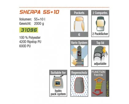 Туристичний рюкзак High Peak Sherpa 55+10 (Black) Туристичний рюкзак High Peak Sherpa 55+10 (Black)