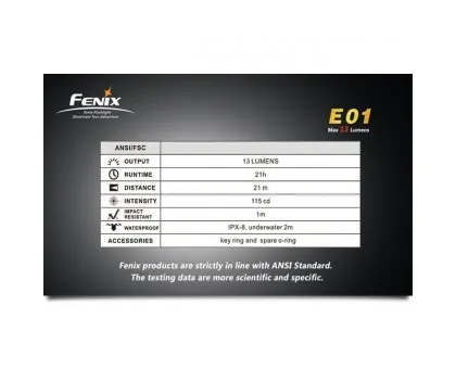 Ліхтарик Fenix E01 Nichia white GS LED, сірий Ліхтарик Fenix E01 Nichia white GS LED, сірий