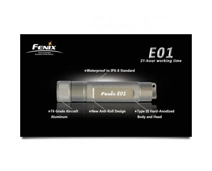 Ліхтарик Fenix E01 Nichia white GS LED, сірий Ліхтарик Fenix E01 Nichia white GS LED, сірий