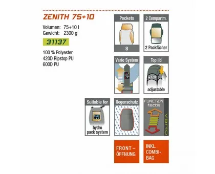 Туристичний рюкзак High Peak Zenith 75+10 (Green/Dark Green) Туристичний рюкзак High Peak Zenith 75+10 (Green/Dark Green)