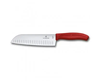 Кухонний ніж Victorinox SwissClassic Santoku 17см рифл. з червон. ручкою (блістер) Кухонний ніж Victorinox SwissClassic Santoku 17см рифл. з червон. ручкою (блістер)