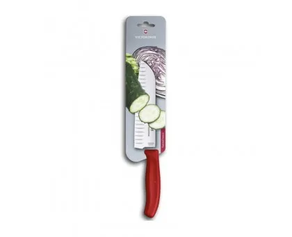 Кухонний ніж Victorinox SwissClassic Santoku 17см рифл. з червон. ручкою (блістер) Кухонний ніж Victorinox SwissClassic Santoku 17см рифл. з червон. ручкою (блістер)